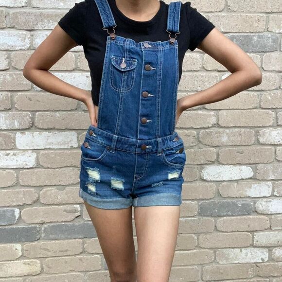 Forever 21 Navy blue overall shorts size xs - Picture 2 of 6